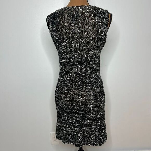 BCBGMaxazria Black Gray Beaded Loose Knit Beachy Sweater Dress, Women’s Medium - Picture 7 of 10